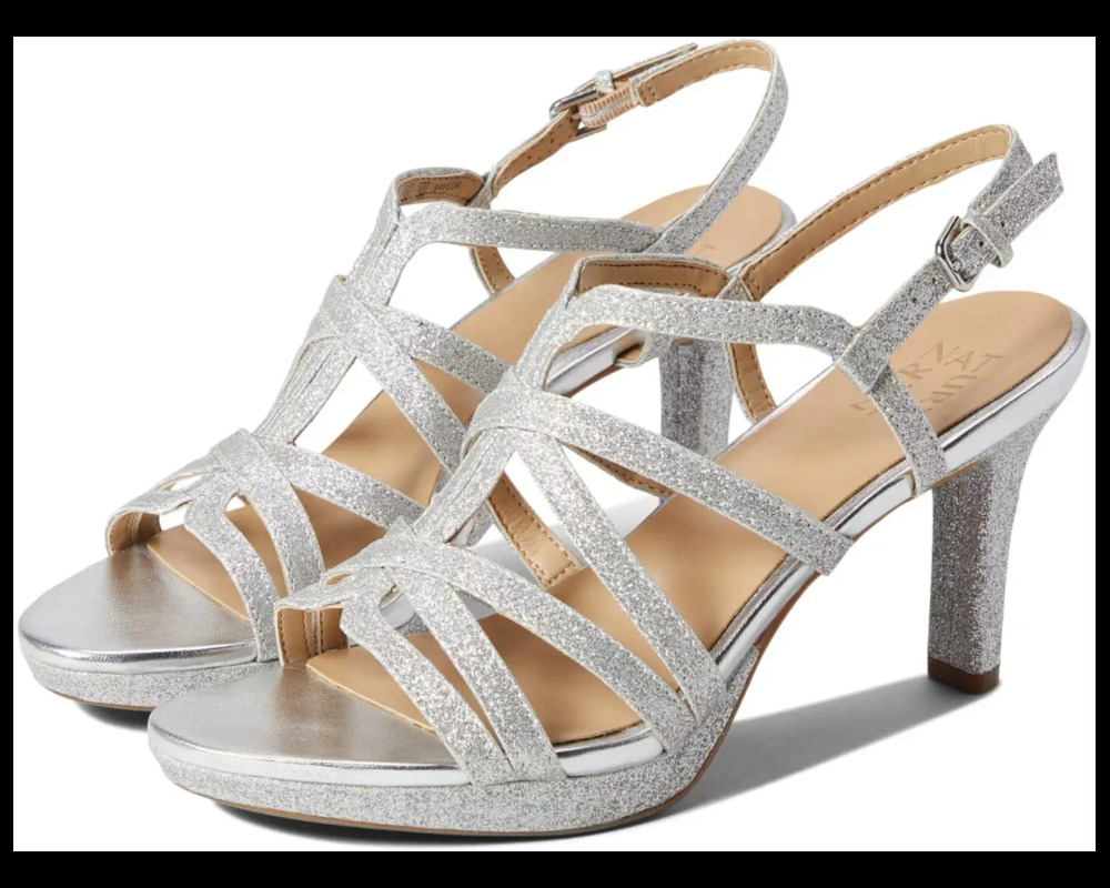 Naturalizer Baylor Sandals Size 9.5W Silver Glitter Strappy High Heels